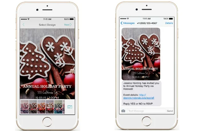 Design your own invitation and text it to your guests with Hobnob