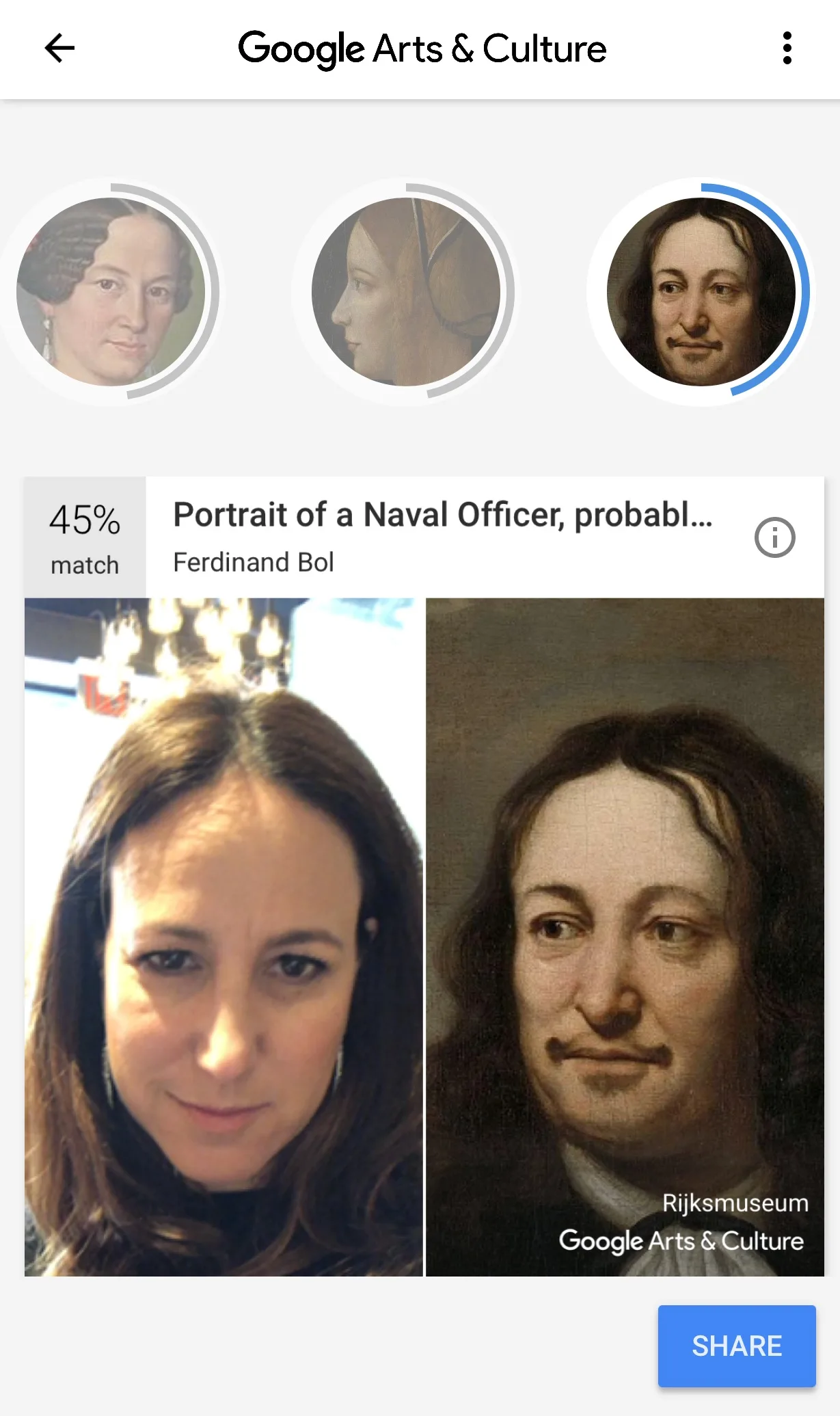 Match your selfie with a work of art in the Google Arts & Culture app