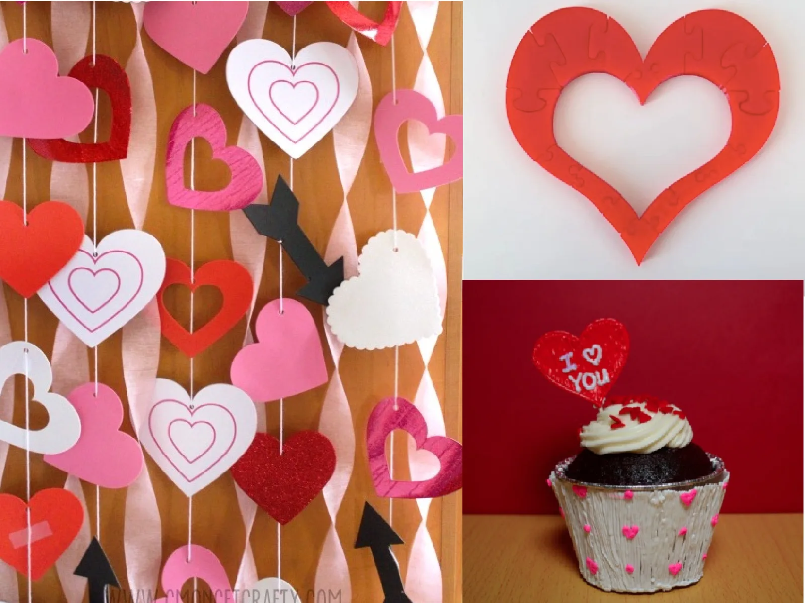 Virtual Valentines Day ideas like a Zoom background from C'mon Get Crafty, a 3D puzzle from NL Royalty, and cupcake topper from 3Doodler