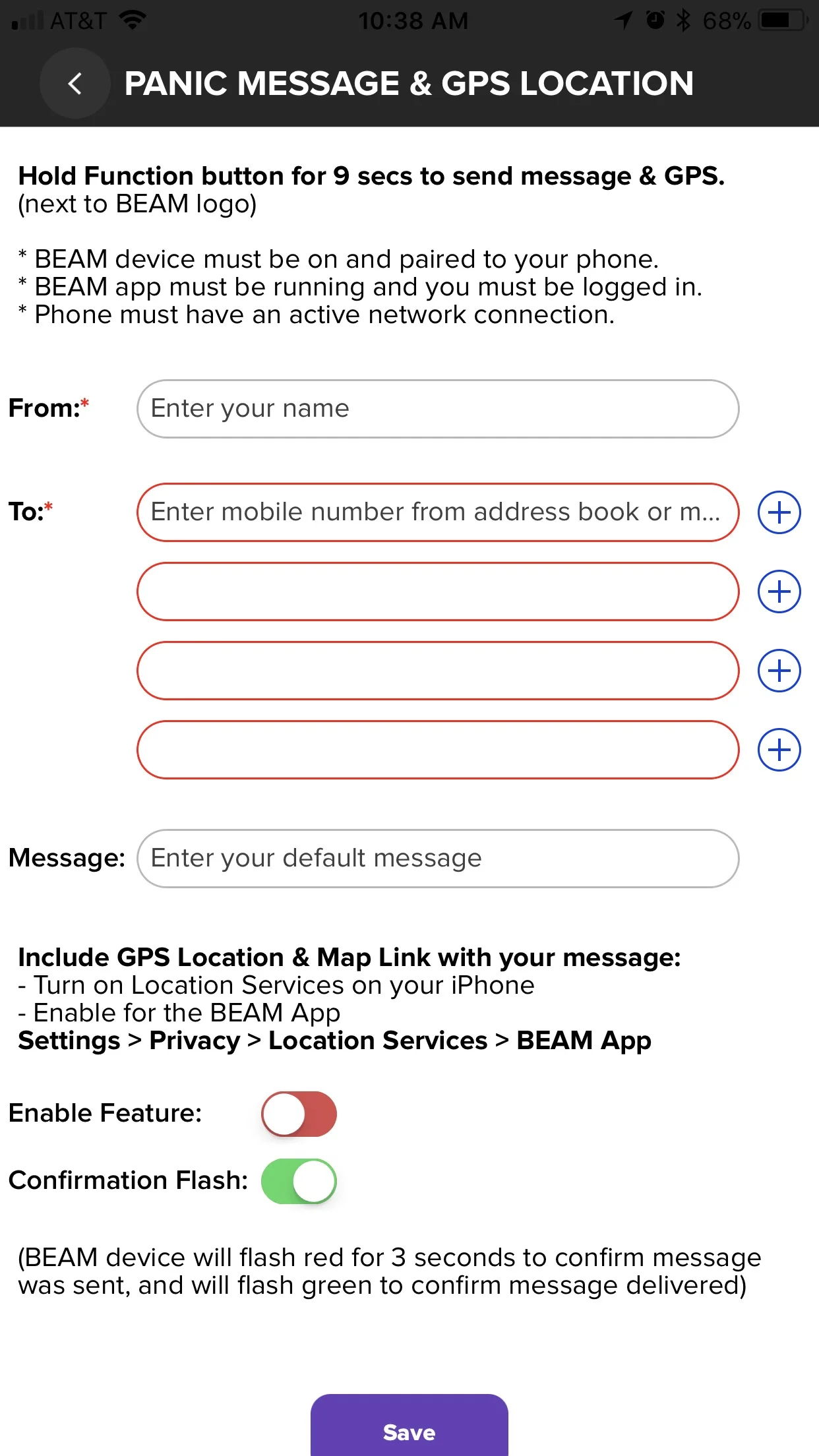 BEAM wearable tech: Panic button message alerts loved ones when you're in distress.