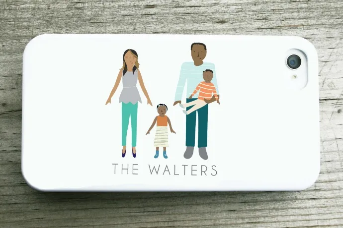 Custom iPhone case printed with a personalized family portrait. Perfect for Mother's Day!