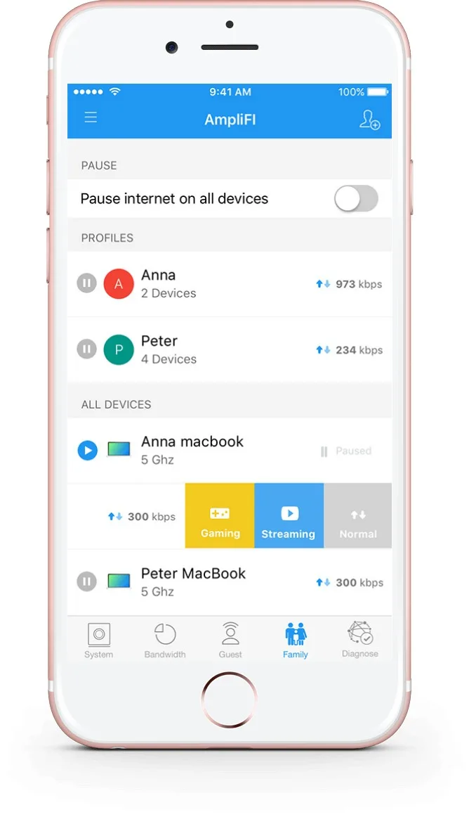 Set WiFi optimization for each connected device with the AmpliFi WiFi boosting router
