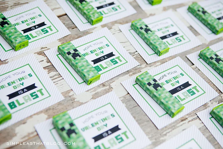 Free printable Minecraft Valentines card with gum from Simple as That