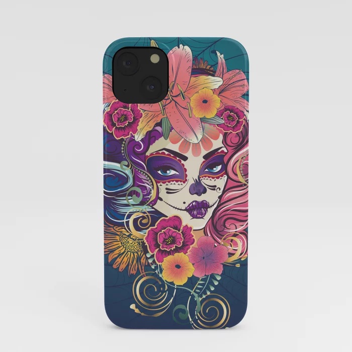 Sugar skull portrait iPhone case for Halloween and beyond, by Ann Artshock