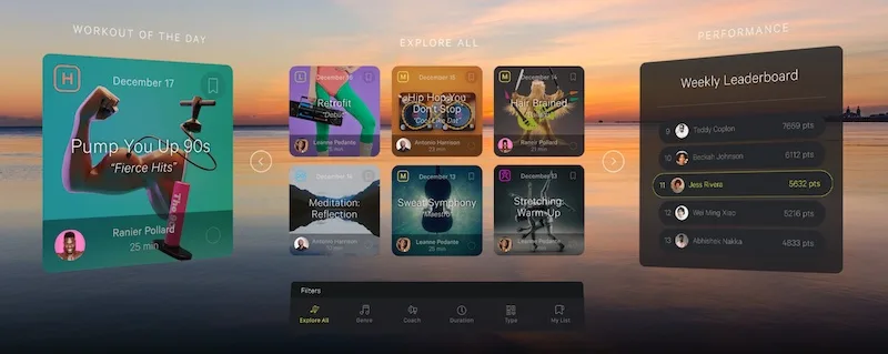 We tried the Supernatural VR exercise app on Oculus Quest: Choose your workout from the main menu.