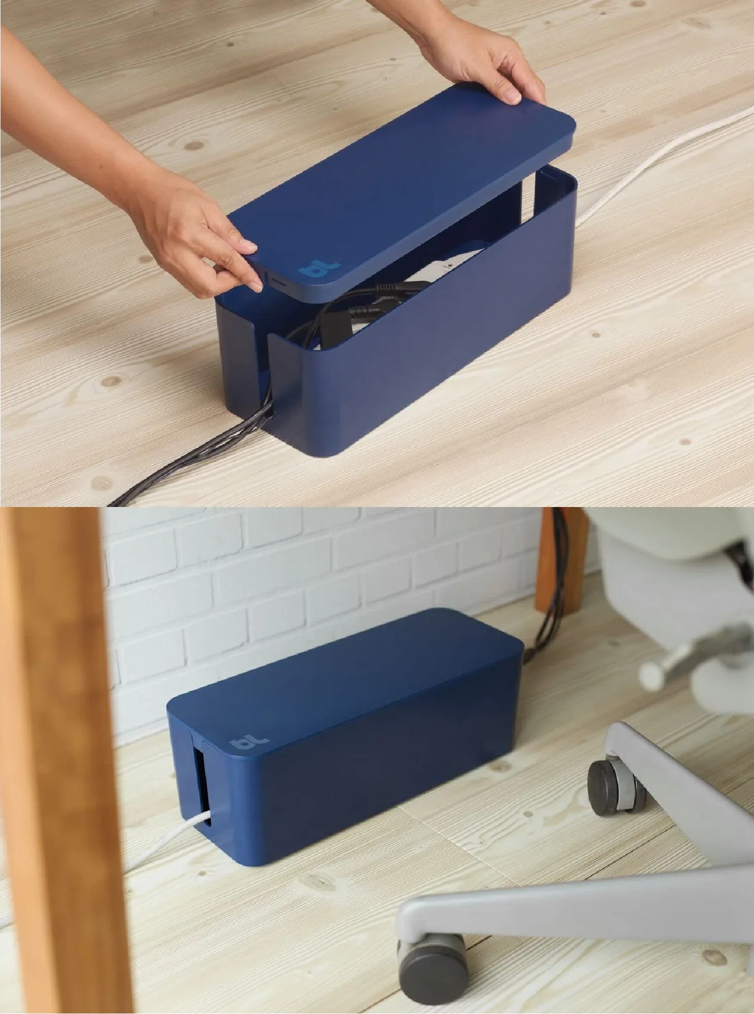 Bluelounge Cable Management box is an elegant, simple solution for taming cords