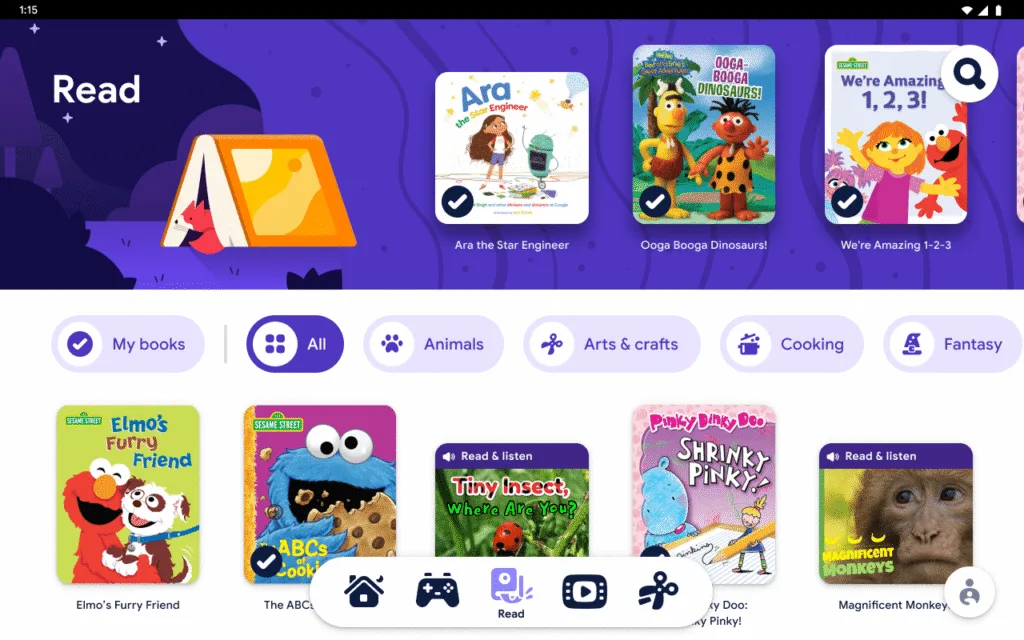 The Google Kids Space Read Tab features tons of free books (sponsor)