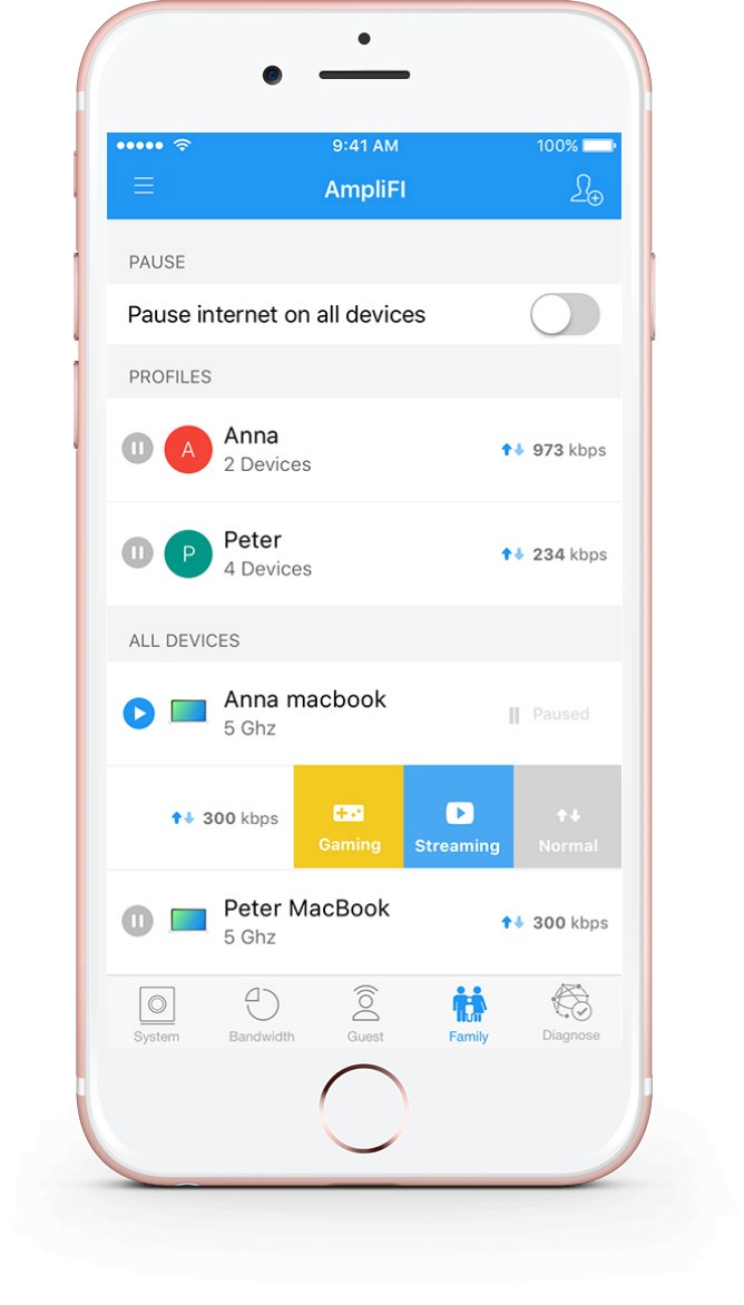 Set WiFi optimization for each connected device with the AmpliFi WiFi boosting router