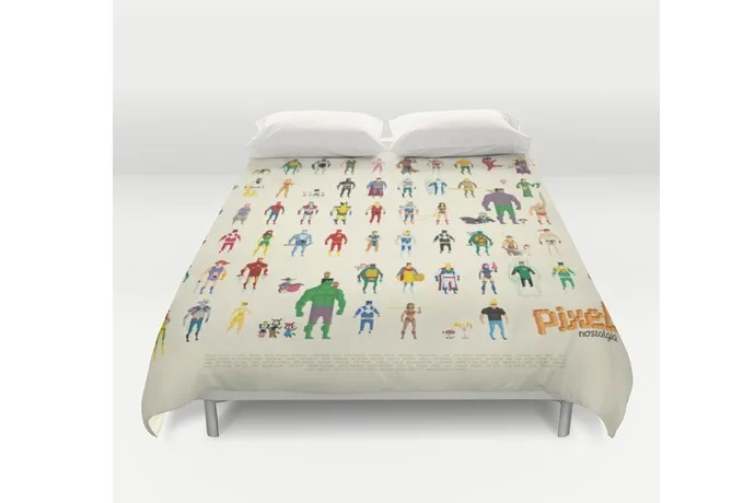 This cool duvet cover from Society6 features pixelated superheroes.