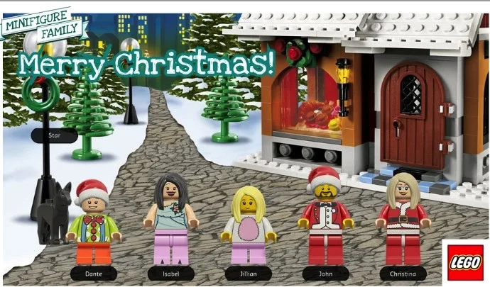 LEGO minifigure family holiday postcard