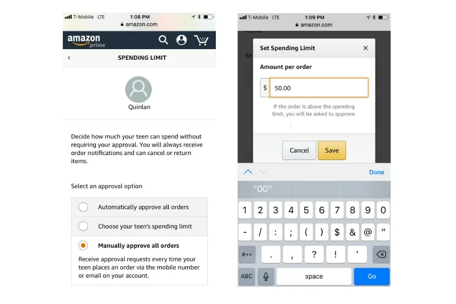 How to set the spending limit on the new Amazon program for teens