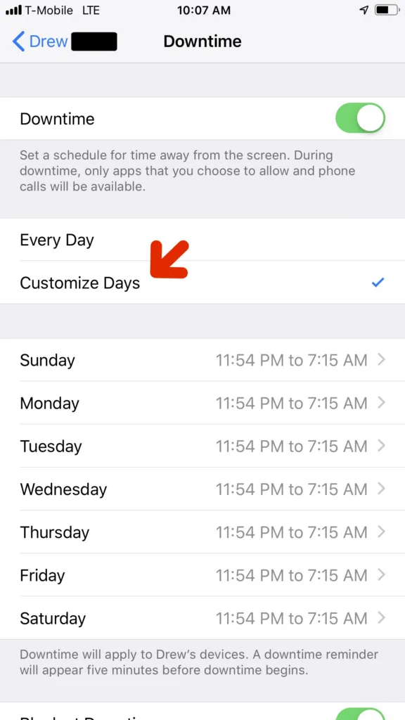 How to customize Downtime with specific days on Screen time app iOS 12.2