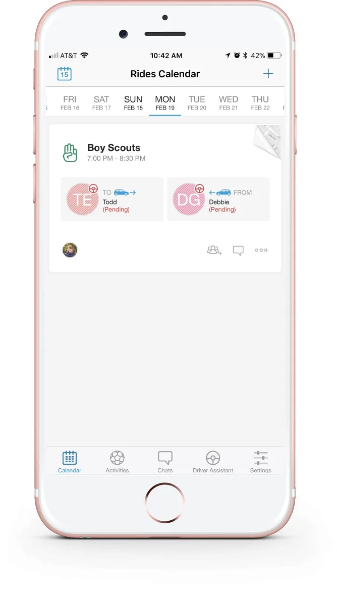 Figure8 carpooling app: Assign drivers to and from events for your kids with one tap