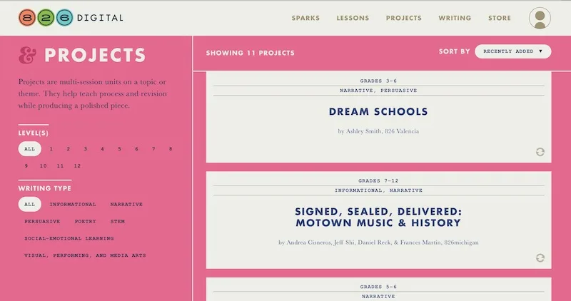Cool online resources for homeschool: 826 Digital offers writing lessons for students