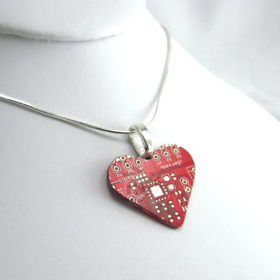 circuit board heart necklace