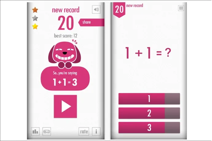 The 1+2=3 app by Pine Entertainment is a fun, free brain teaser app for grown-ups