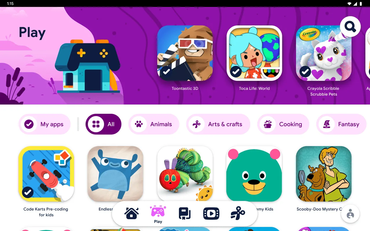 The Google Kids Space kids mode on an Android Tablet