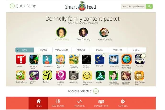 Smartfeed online content monitoring service for families