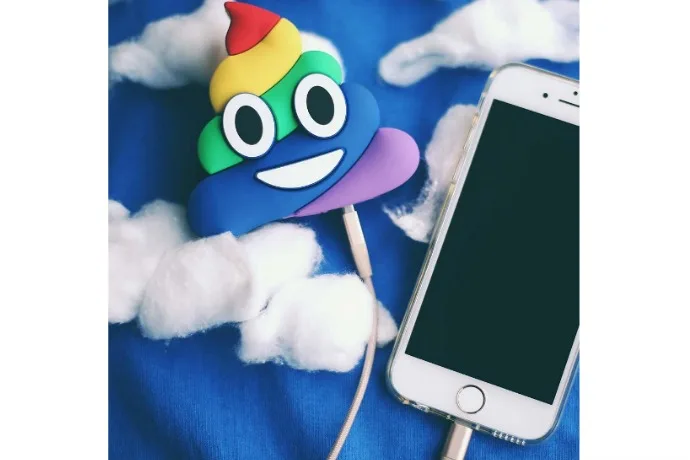 Rainbow poop emoji battery charger from WattzUp on Cool Mom Tech